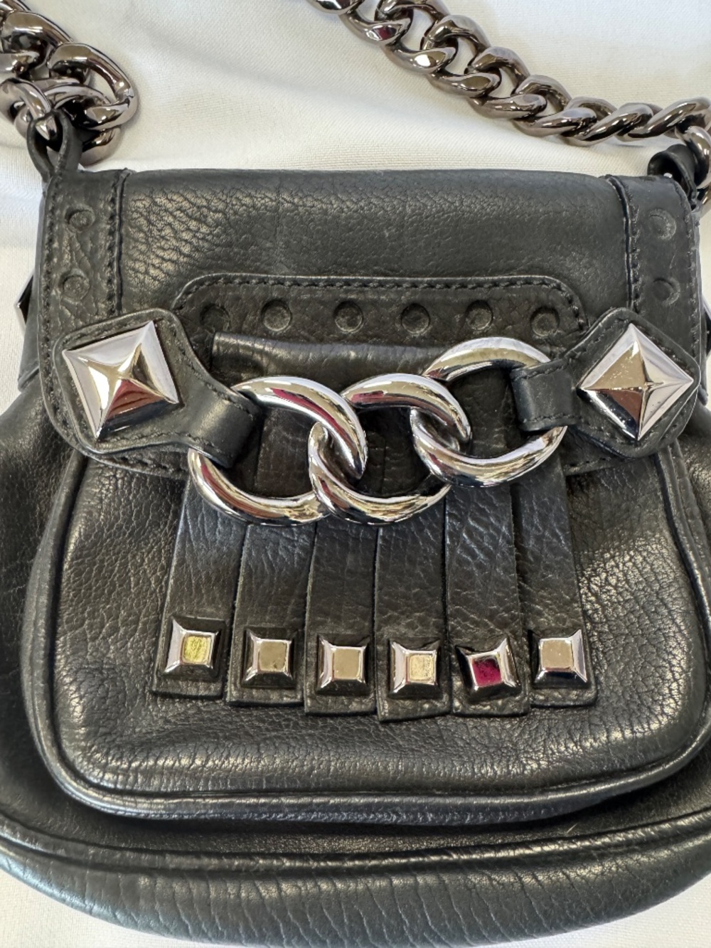 Michael Kors Black Leather Studded Chain Mini Handbag Vintage - Picture 3 of 16